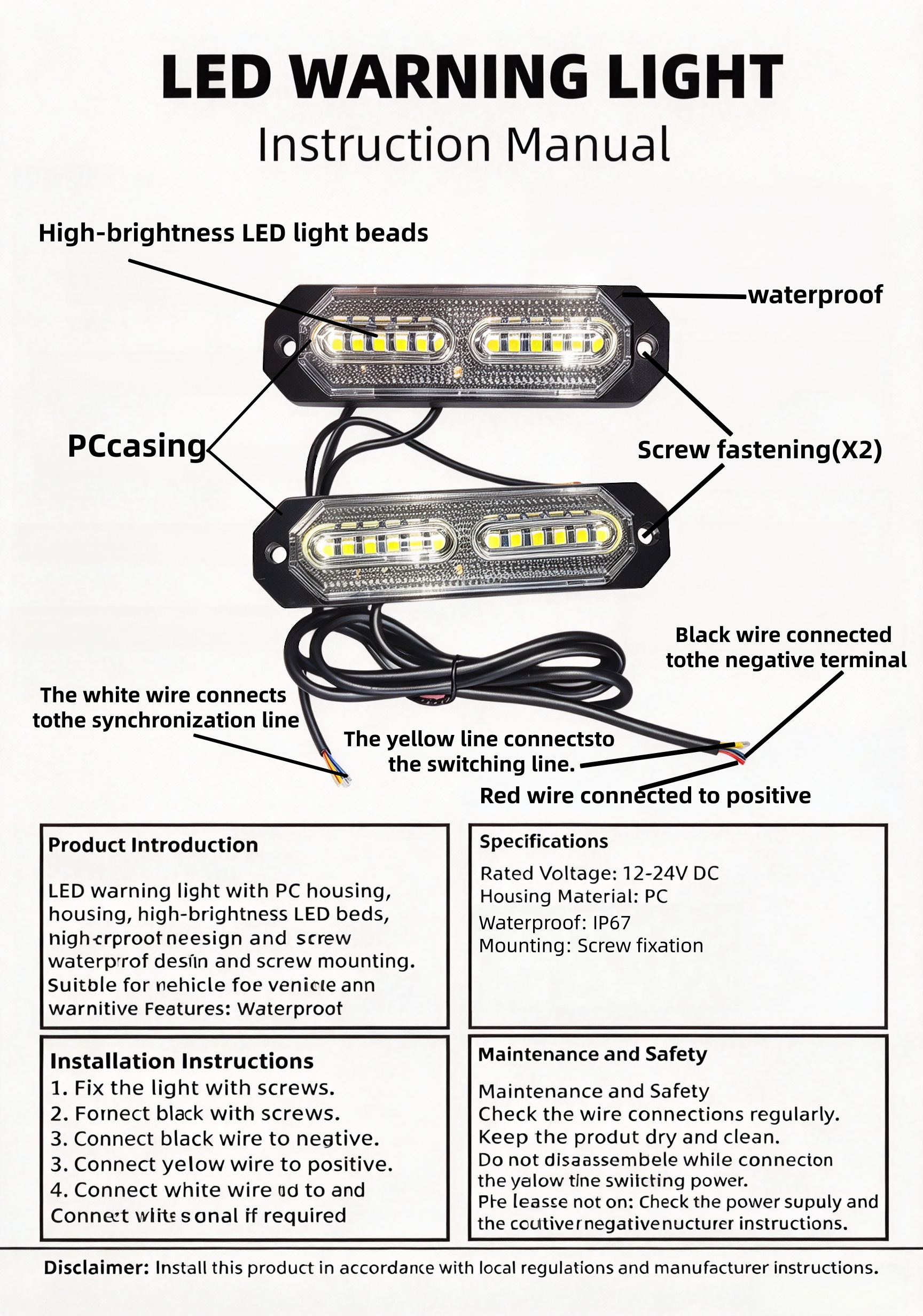 LED Strobe Warning Light, 12-24V IP67 Waterproof Emergency Flashing Light for Trucks, Construction Vehicles - Image 3